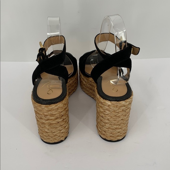 Sam Edelman April platform wedge espadrille sandal shoe black suede new 10 - Picture 4 of 6